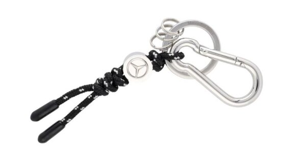 Mercedes-Benz Schlüsselanhänger, Kordel schwarz / silberfarben, Edelstahl /Nylon