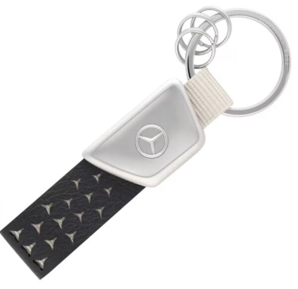 Mercedes-Benz Schlüsselanhänger Logo schwarz silber Edelstahl Apfelleder Nylon