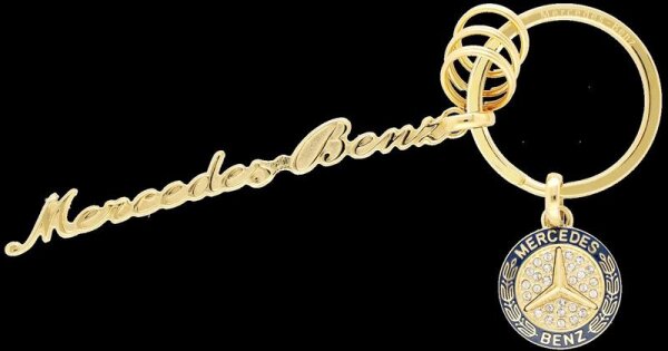 Mercedes-Benz Schlüsselanhänger Classic Schriftzug gelbgoldfarben Edelstahl