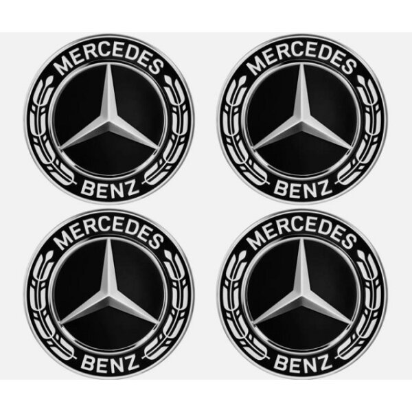 4x Original Mercedes Benz Radnabenabdeckung Lorbeerkranz Schwarz A22240022009040
