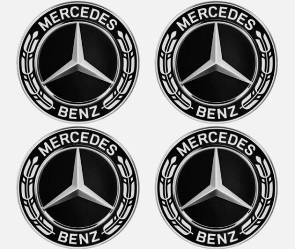 Mercedes-Benz 4x Radnabenabdeckung Lorbeerkranz Schwarz