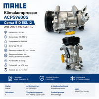 Mahle Klimakompressor Corsa E D 5SL12 ACP59600S X15 2006-2017 1.0L 1.2L 1.4L