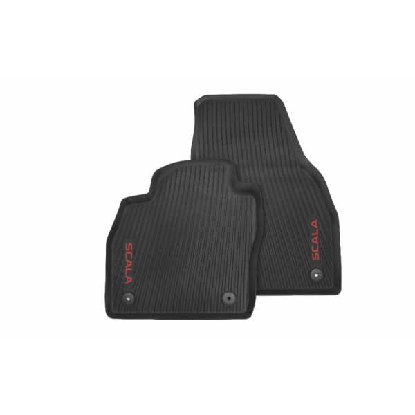 ŠKODA Scala Gummifußmatten-Set vorne & hinten mit rotem Scala-Schriftzug
