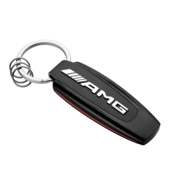 AMG Schlüsselanhänger, Typo Edelstahl / Carbon, schwarz / silberfarben / rot
