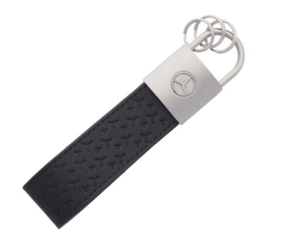Mercedes-Benz Schlüsselanhänger schwarz, Edelstahl / Rindleder