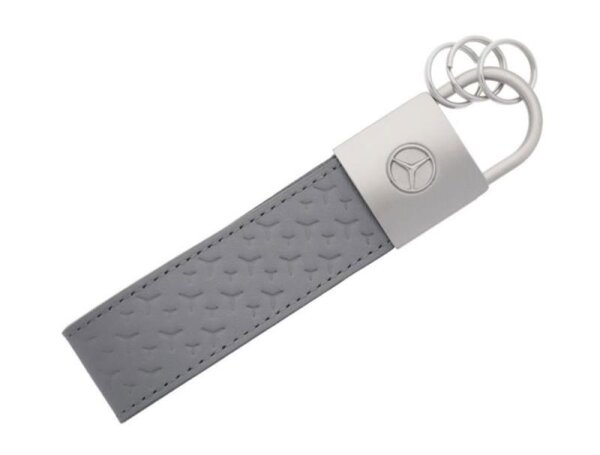 Mercedes-Benz Schlüsselanhänger silbergrau, Edelstahl / Rindleder